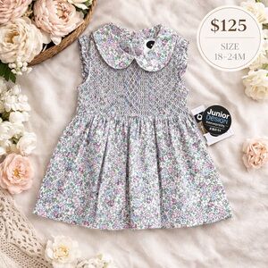 QE Floral Smocked Peter Pan Collar Dress & Bloomer Set 18-24M Heirloom